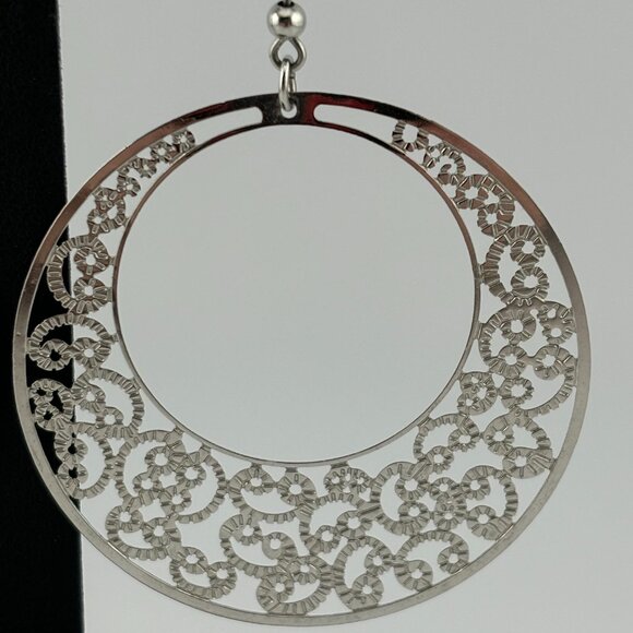 Giant Hooped Filigree Medallion Drop Earrings - Picture 2 of 2